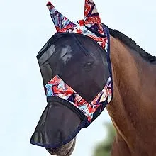 Harrison Howard LumiVista Horse Fly Mask Long Nose with Ears UV Protection for Horse-Leopard Print(L; Full Size)