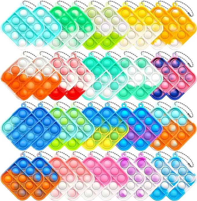 40Pcs Pop PushKeychain Fidget Toys, Pop its Toys Hand Playset,Fidget Toys Sets with Keychain Office Desk Toy for Kids Adults