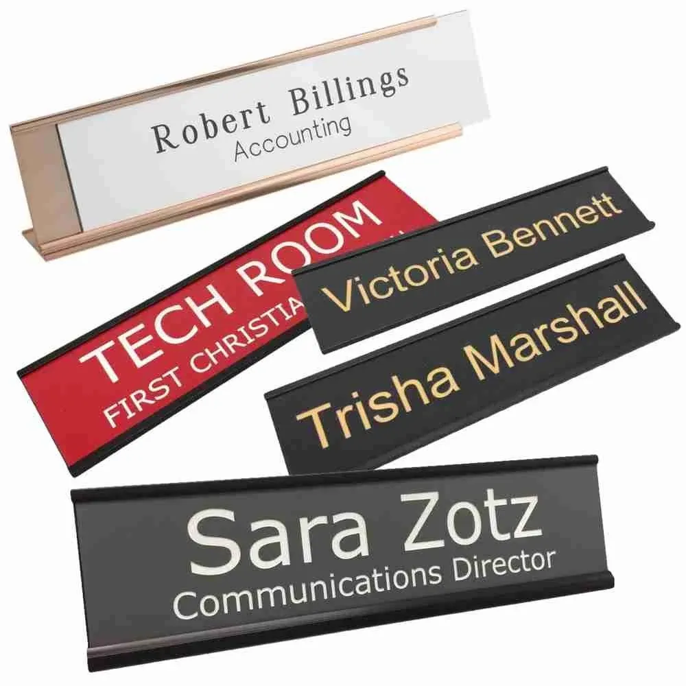 2" x 8" Custom Engraved Name Plate Made In USA with Optional Aluminum Holder