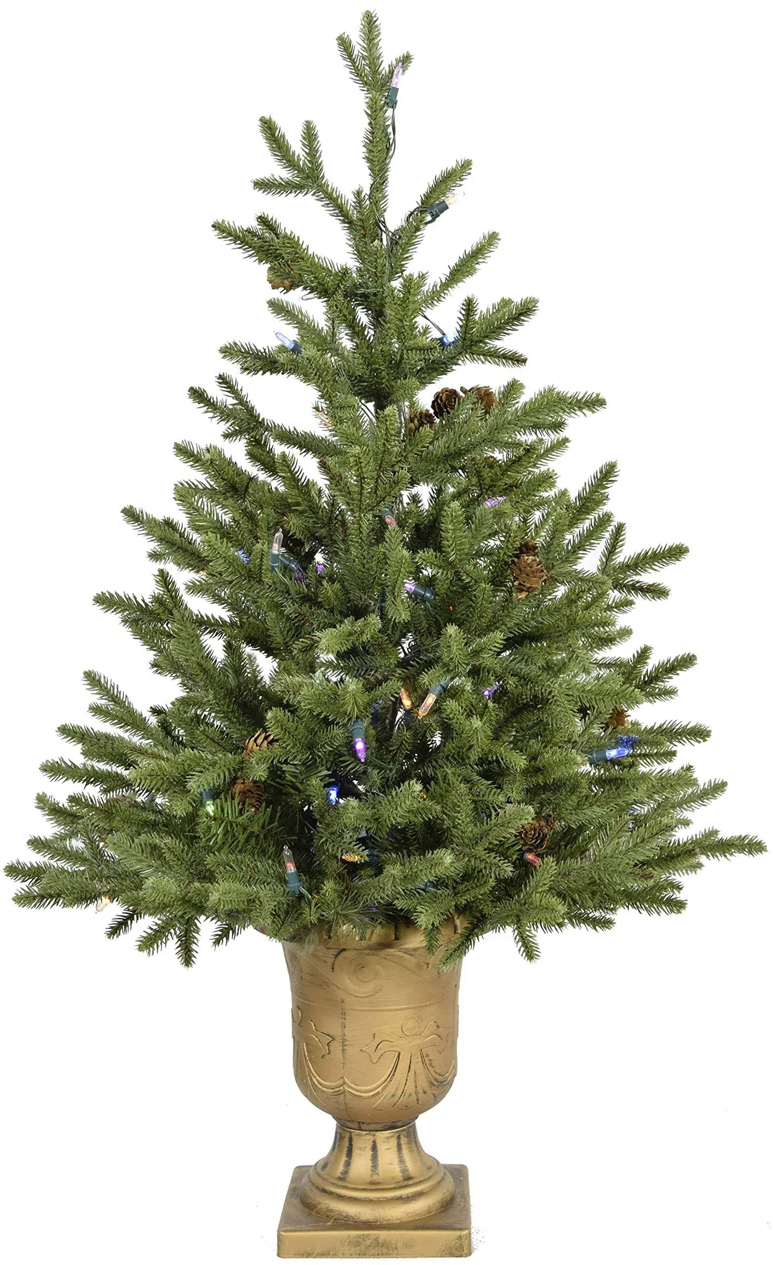 Fraser Hill Farm Noble Fir Christmas Tree with Metallic Urn Base, Various Sizes and Lighting Options