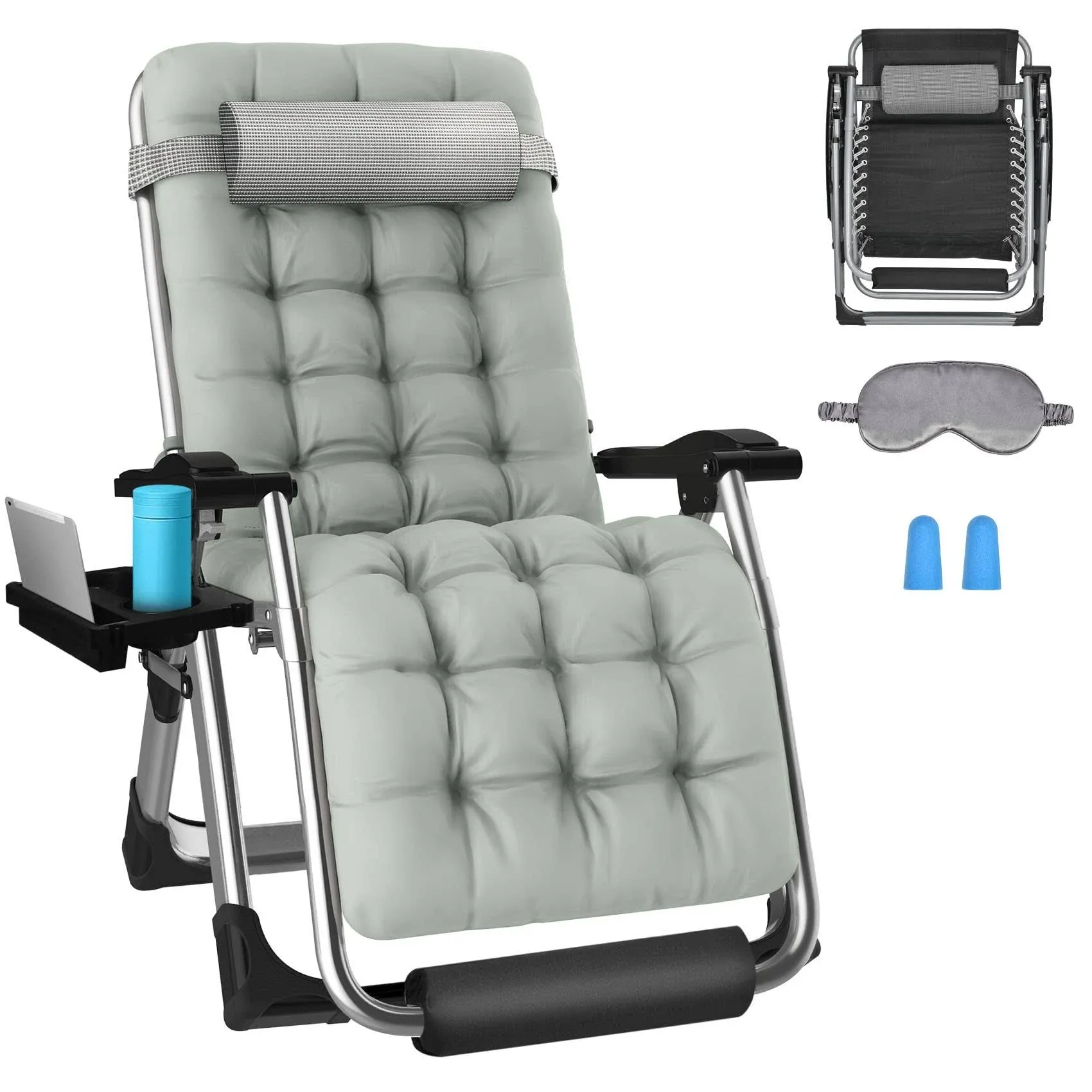 Slendor Zero Gravity Chairs 26In,Padded Zero Gravity Lounge Chair with Headrest ...