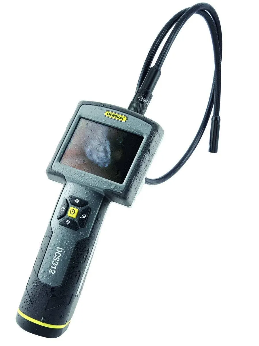 General Tools & Instruments Video Inspection Camera, Digital Display, 12mm Probe, 1m Length, Adjustable LED Lighting, Waterproof and Oil-Resistant