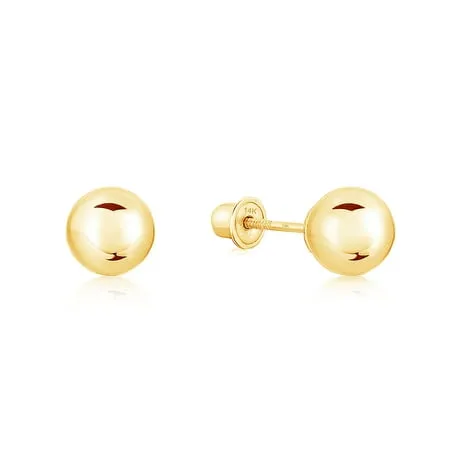 Ioka - 14K Yellow 6MM Gold Round Plain Bead Ball Stud Screw Back Earrings