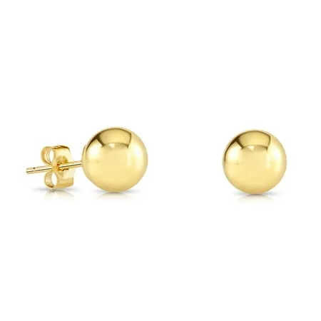 Tilo Jewelry 14K Yellow Gold Polished Ball Stud Earrings with Secure Push-backs | 7mm | Classic Everyday Earrings | Women, Girls, Men, Unisex