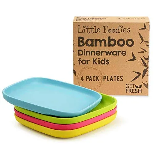 Bamboo Kids Plates 4 Pack Set Stackable Bamboo Dinnerware for Kids Bamboo Fib...