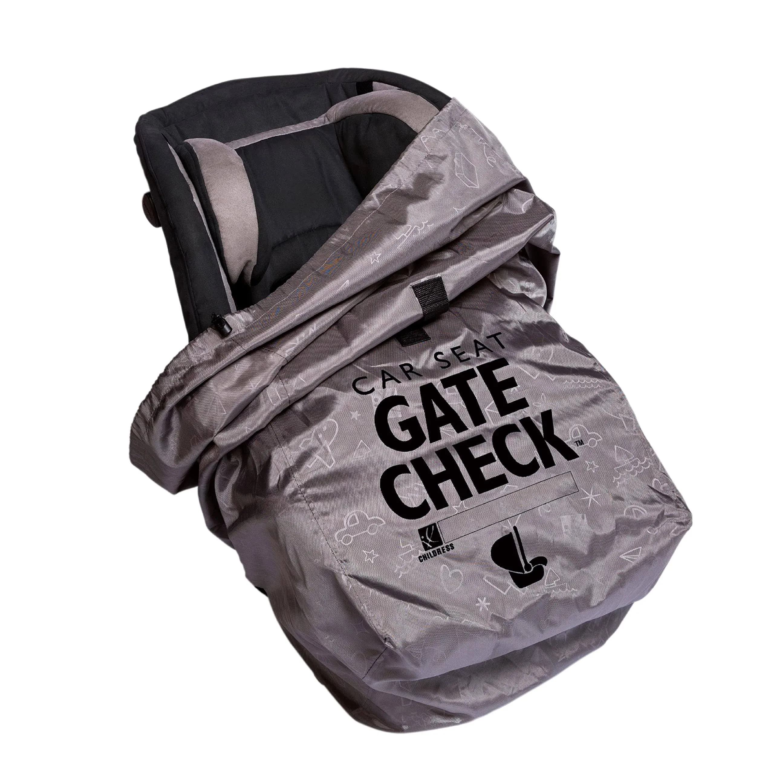 J.L. Childress DELUXE Gate Check Bag for Car Seats - Padded Backpack Straps - Fits ALL Car Seats - Gate Check Bag with Backpack Straps for Car Seats - Car Seat BackPack for Air Travel - Grey