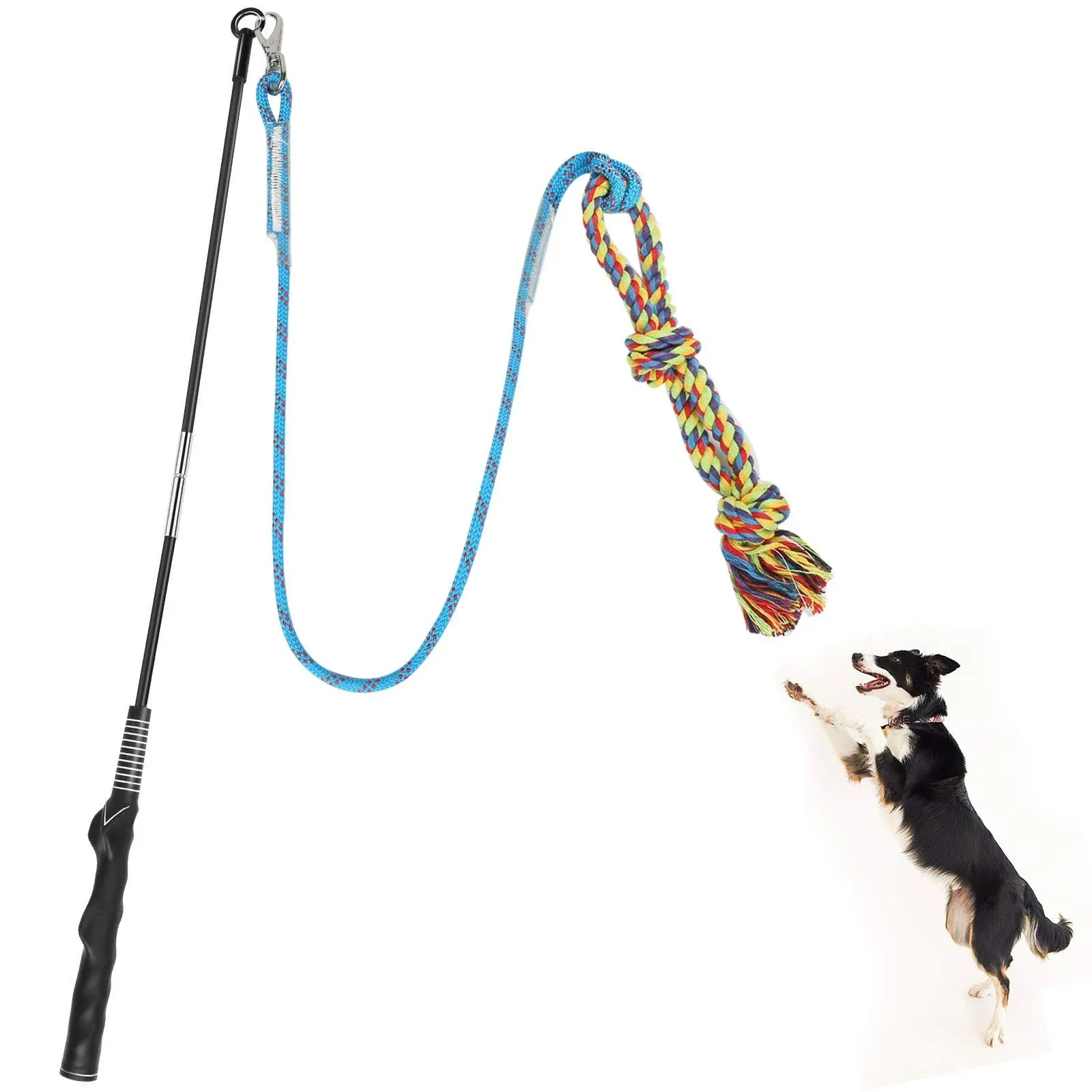 Meieke Flirt Pole Toy for Dogs, Pet Teaser Wand Outdoor Interactive Pet Dog Flirt ...