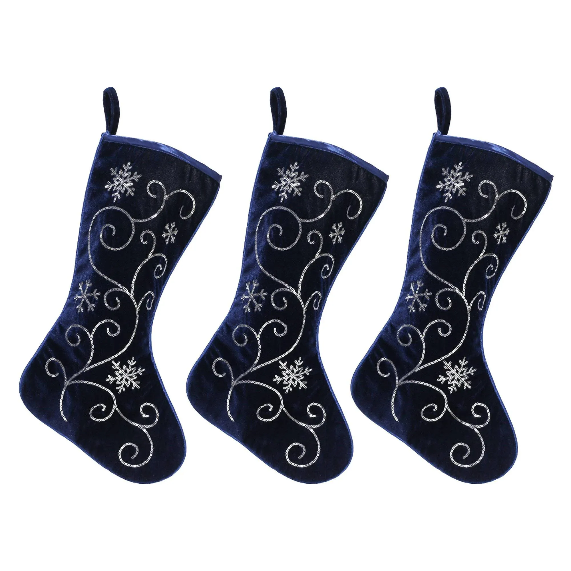 New Traditions Simplify Your Holiday Velvet Christmas Stockings, Set of 3 (Bl...