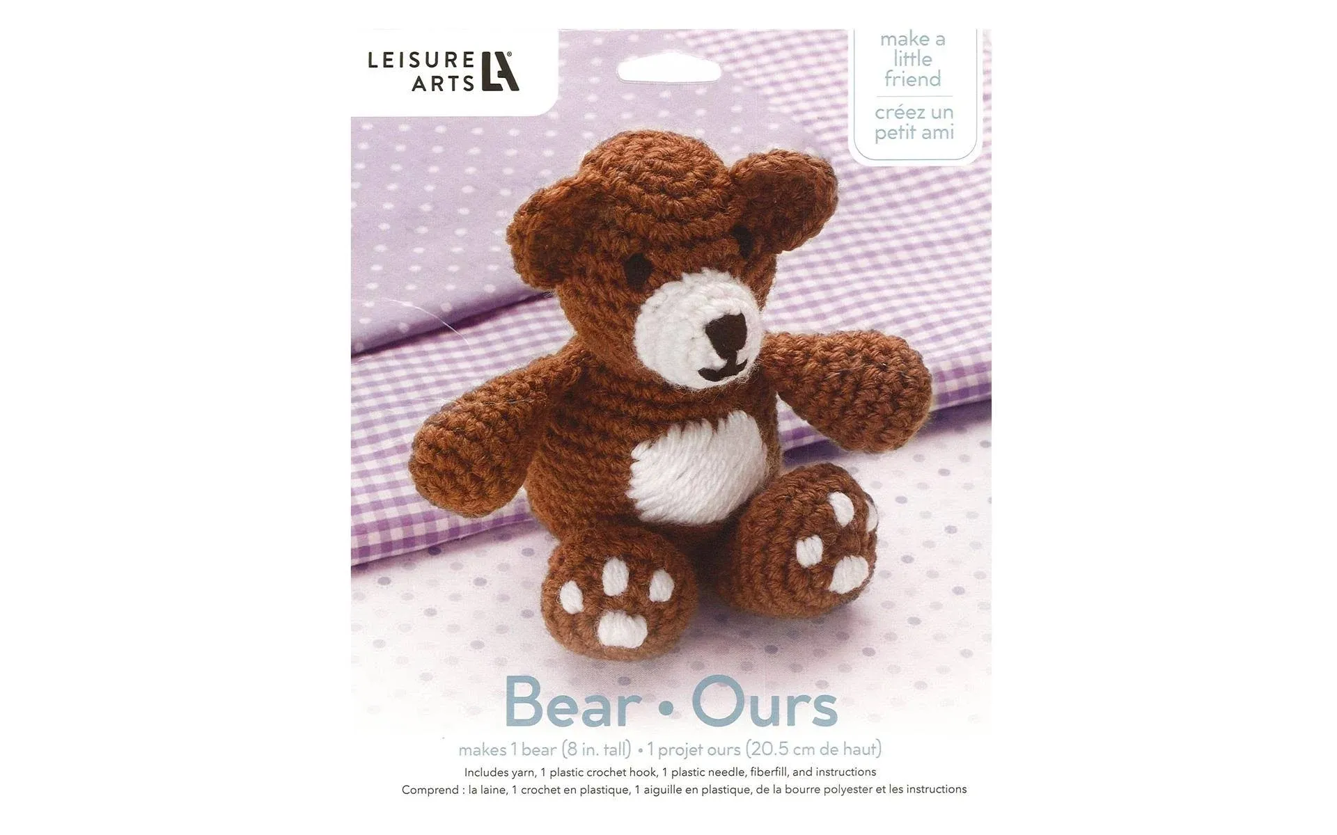 Leisure Arts Little Crochet Friend Animals Crochet Kit, Bear, 8", Complete Crochet kit, Learn to Crochet Animal Starter kit for All Ages, Includes Instructions, DIY amigurumi Crochet Kits