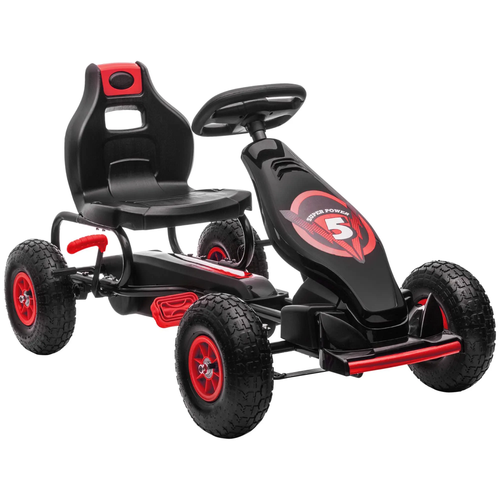 Aosom Kids Pedal Go Kart Ride-on Toy with Ergonomic Comfort, Pedal Car with Tough, Wear-Resistant Tread, Go Cart Kids Car for Boys & Girls with Suspension System, Safety Hand Brake, Ages 5-12, Red