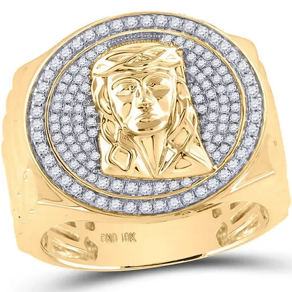 Gold Jesus Face Diamond Cut Ring (Available in Yellow/Rose/White Gold)