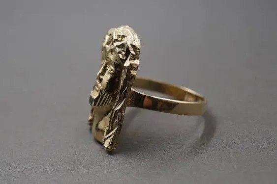 Gold Jesus Face Diamond Cut Ring (Available in Yellow/Rose/White Gold)