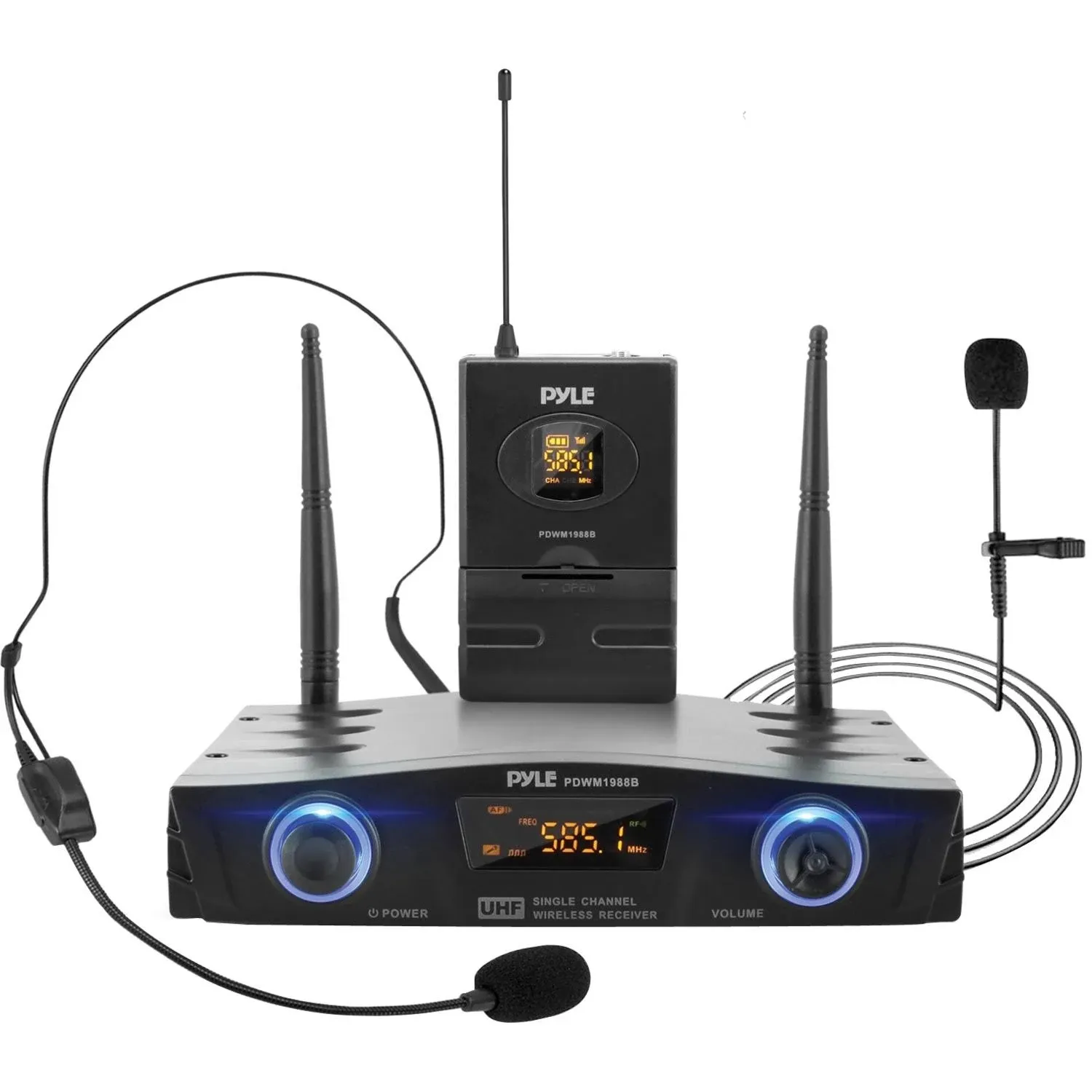 Pyle PDWM1988B Compact UHF Wireless Microphone System, Digital Mic Receiver