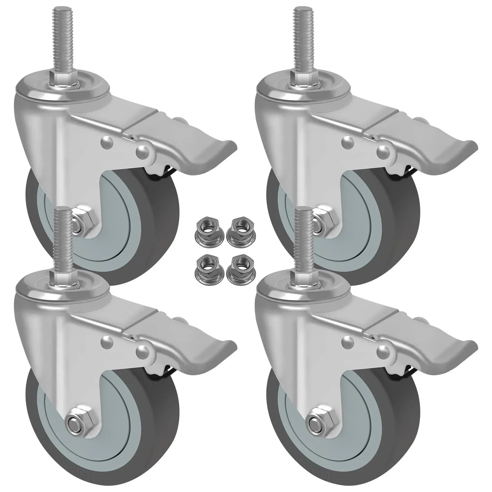 AAGUT 5 Inch Locking Swivel Casters 1/2&#034;-13 x 1.5&#034; Threaded Stem Wheels with ...