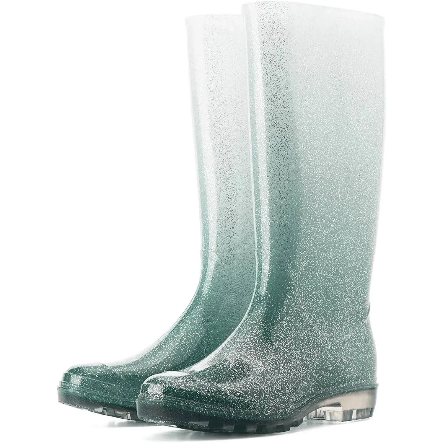 Gradient Glitter Tall Waterproof Rain Boots | Green | 6