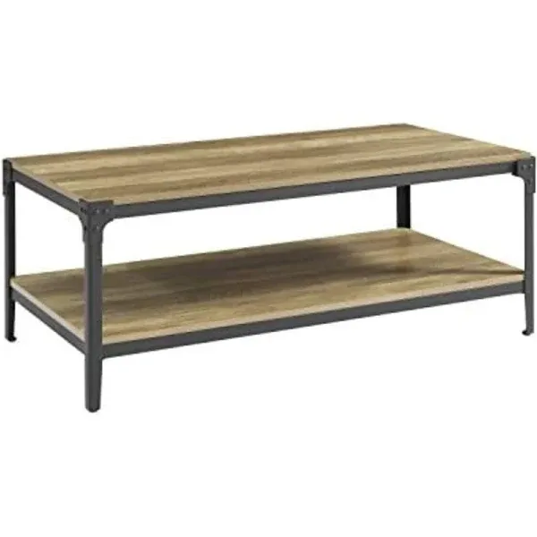 Walker Edison Angle Iron Rustic Wood Coffee Table - Rustic Oak