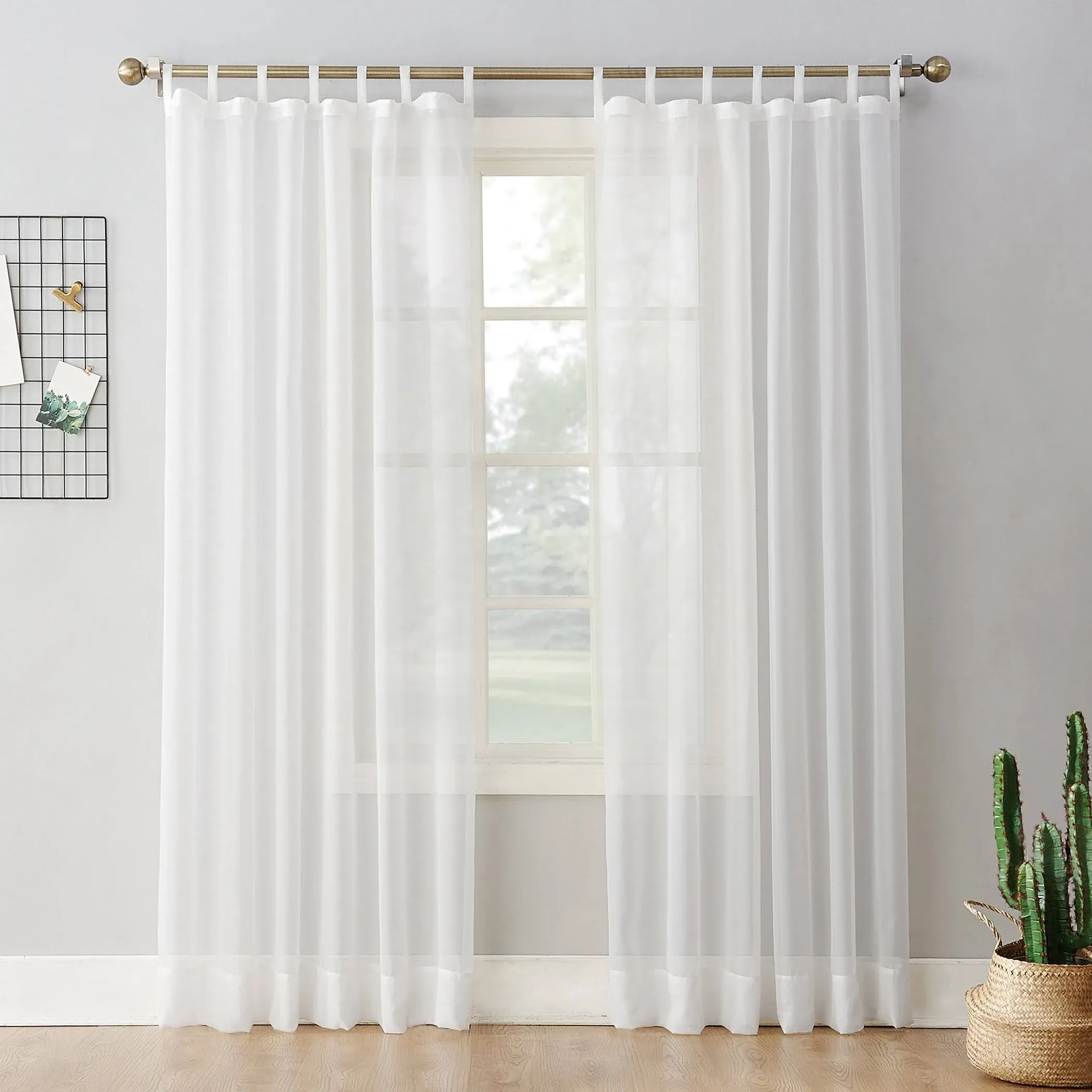 No. 918 Emily Solid Sheer Tab Top Single Curtain Panel, Eggshell