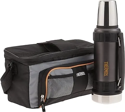 Thermos Lunch Lugger Cooler and Beverage Bottle Combination Set (Gray)