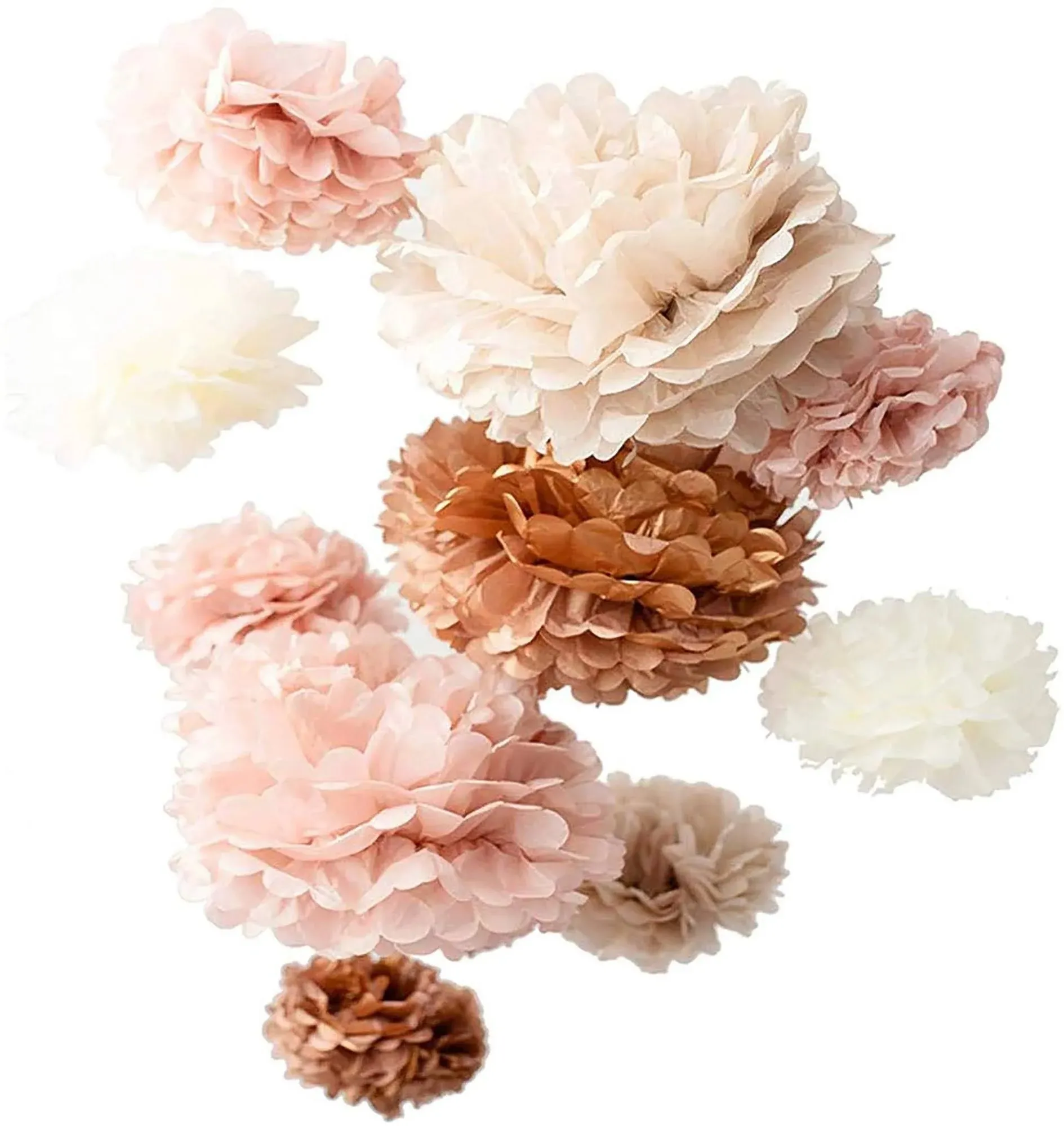 20 PCS Dusty Pink, Rose Gold, Ivory, Pastel Grey, Tissue Paper Pom Pom