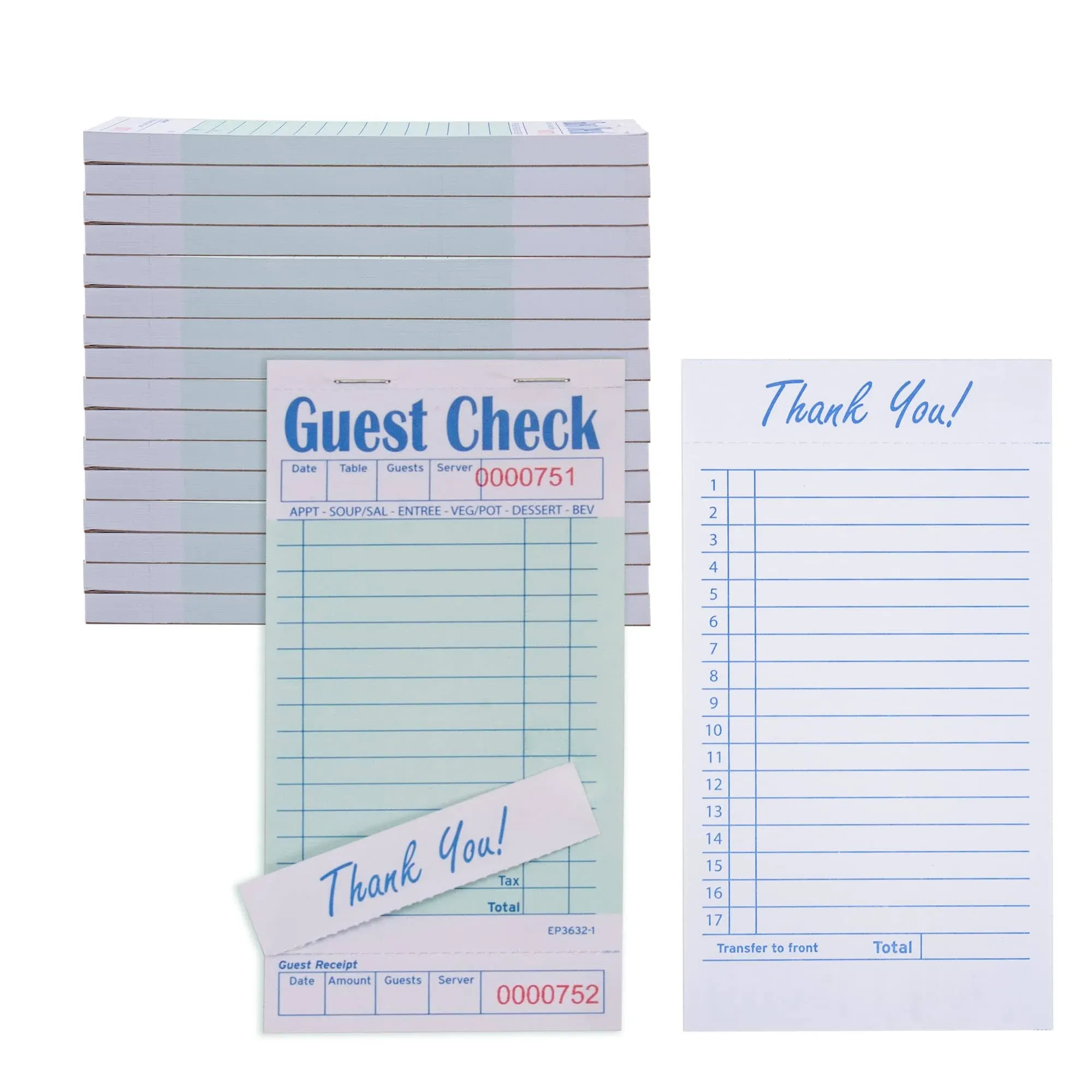 DGBDPACK Guest Check Pads EP-3632-1 (20 Pads), Total 1000 Green Waitress Notepad ...