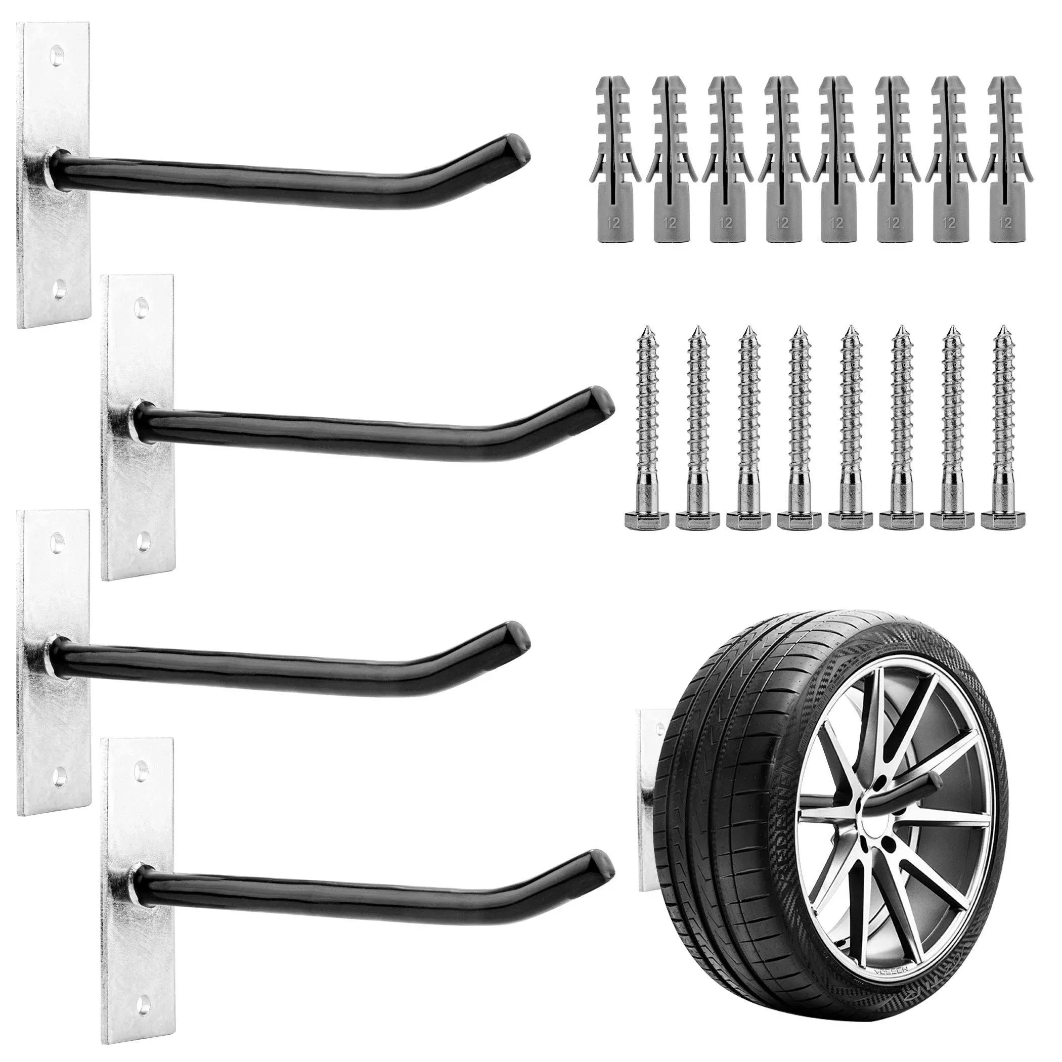 Cartman Heavy Duty Steel Garage Wall Mount Tire Wheel Storage Rack, Pack of 4