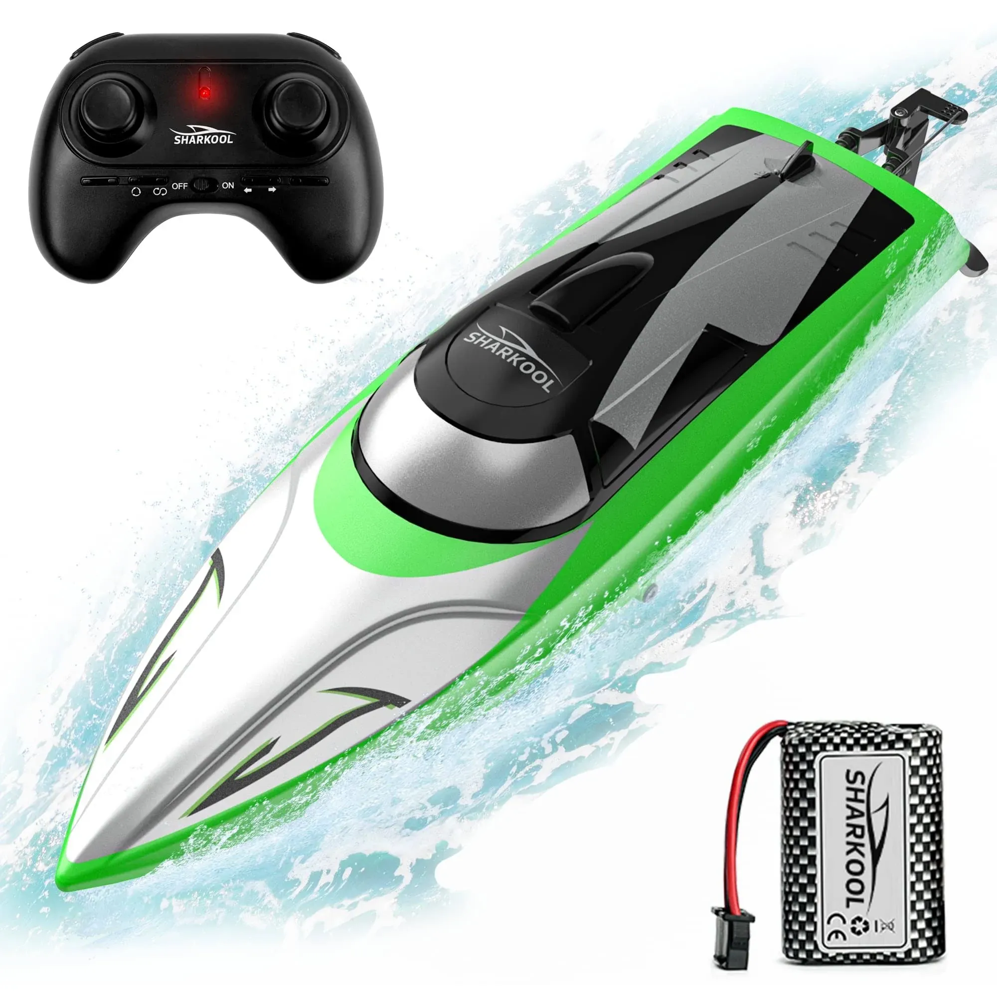 SHARKOOL H106 RC Boat - 20+MPH Fast RC Boats for Adults & Kids, 2.4ghz Remote Control Boat for Boys, Radio Controlled Boats with Rechargeable