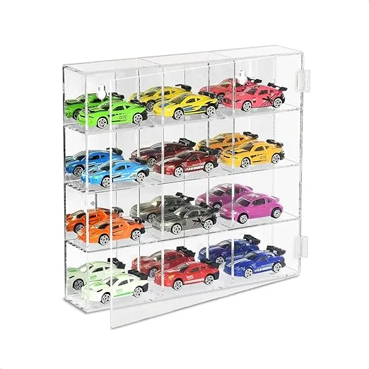 Ikee Design Acrylic Display Case with Mirrored Back, Clear Wall Mounted or Desktop 12 Compartments Display Cabinet Shelves Stand for Collectibles, Small Pop Figures,or Jewelry, 10.7 W x 2 D x 10 H in