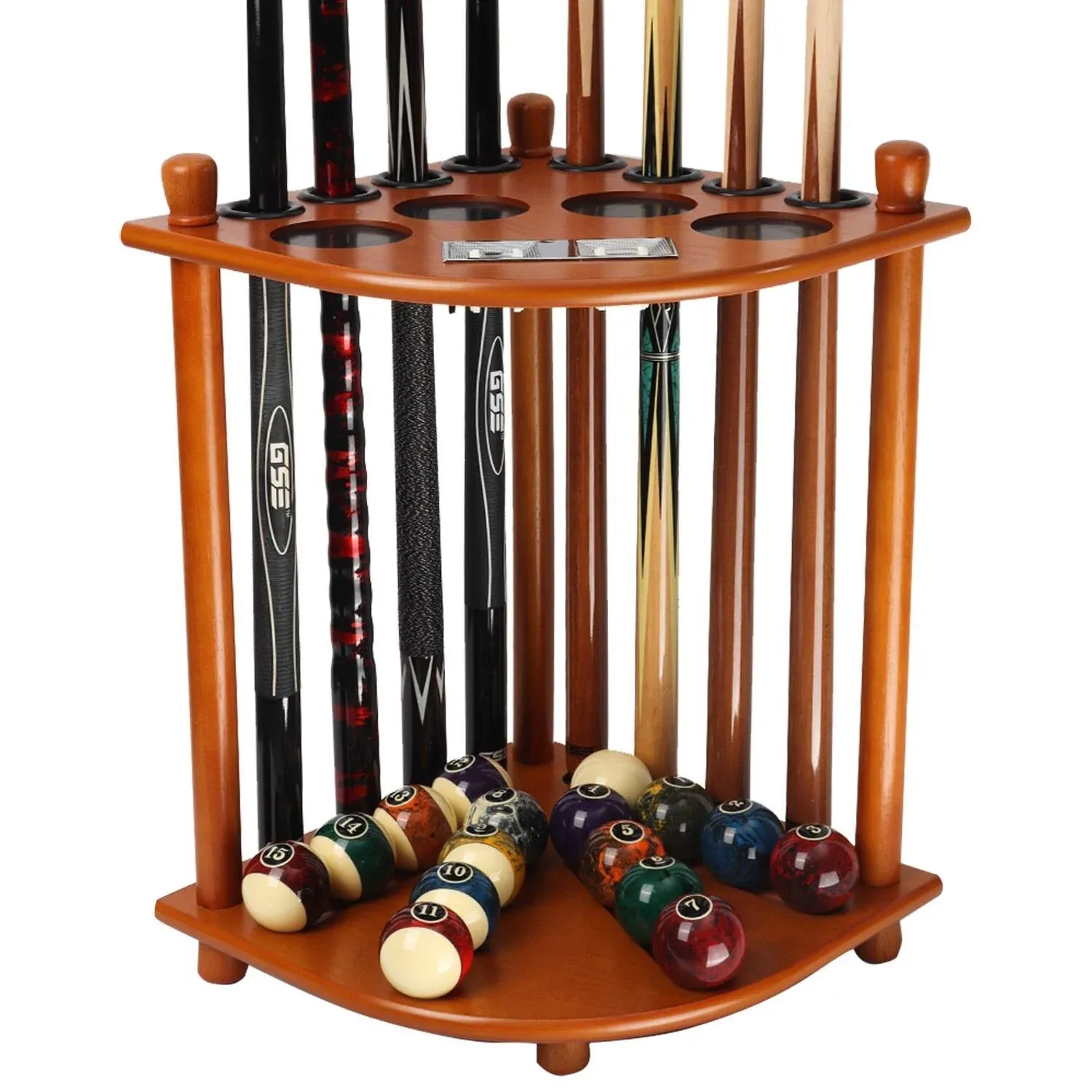 8 Pool Cue Rack - Billiard Cue Stick - Deluxe Floor Corner Cue Rack - Hold 8 Pool Cues, (Multiple Colors Available)