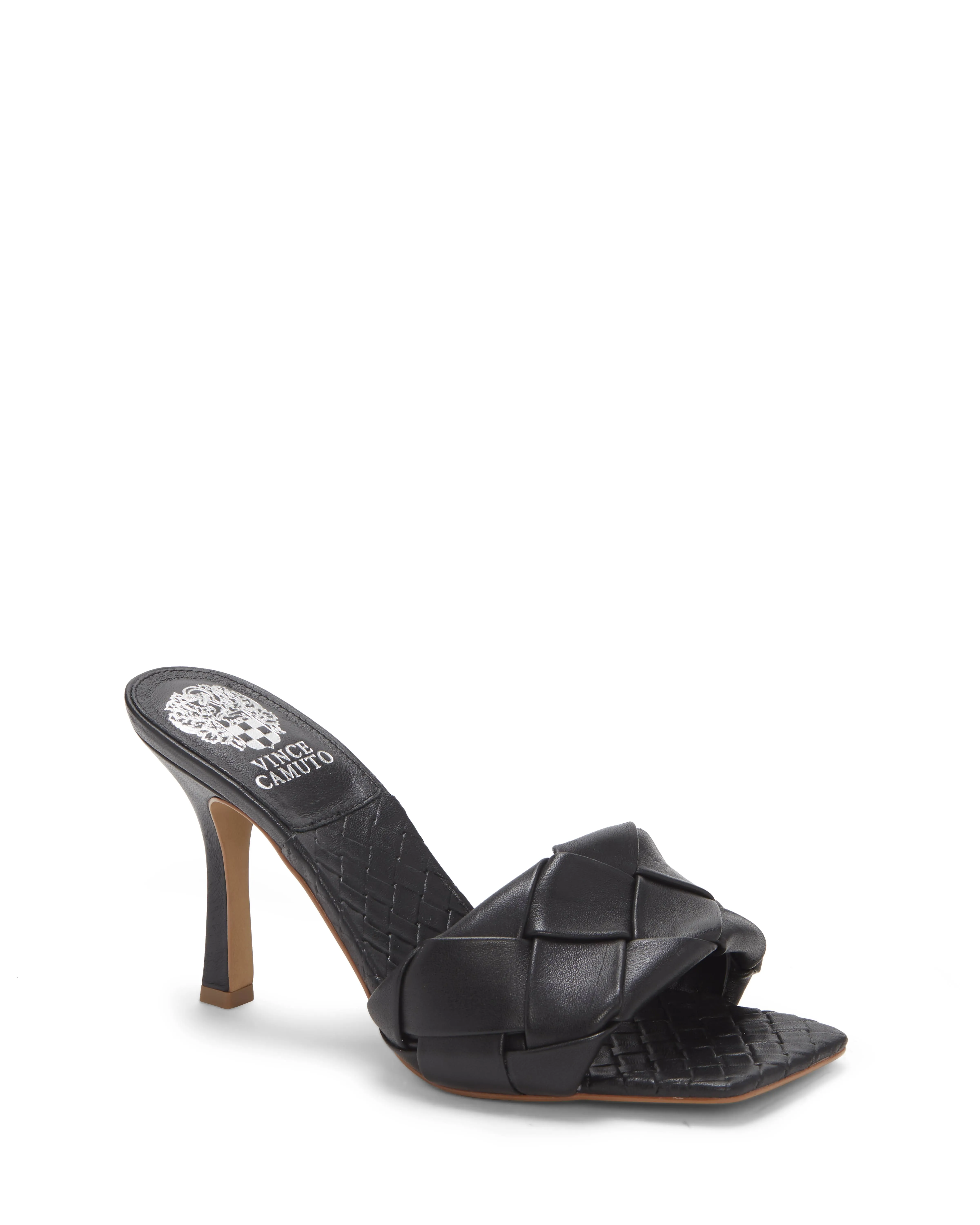 46. Vince Camuto Brelanie Woven-Strap\nMule Heeled Sandal /Barn Brown Leather