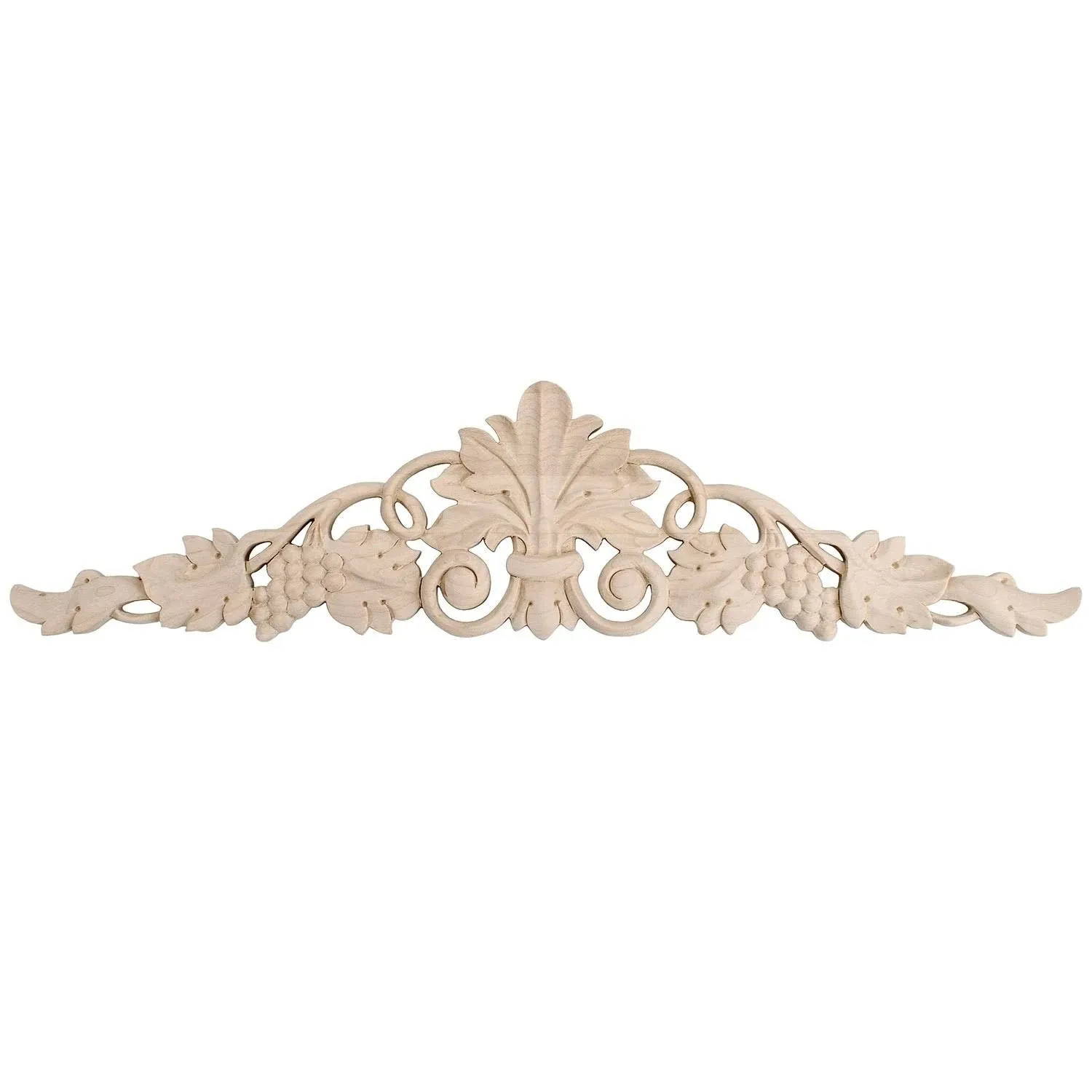 Unfinished Hand Carved Solid American Hard Maple Wood Onlay Grape Vine Wood Applique by American Pro Decor, 5-1/4"H x 24-3/8"W x 5/8"D