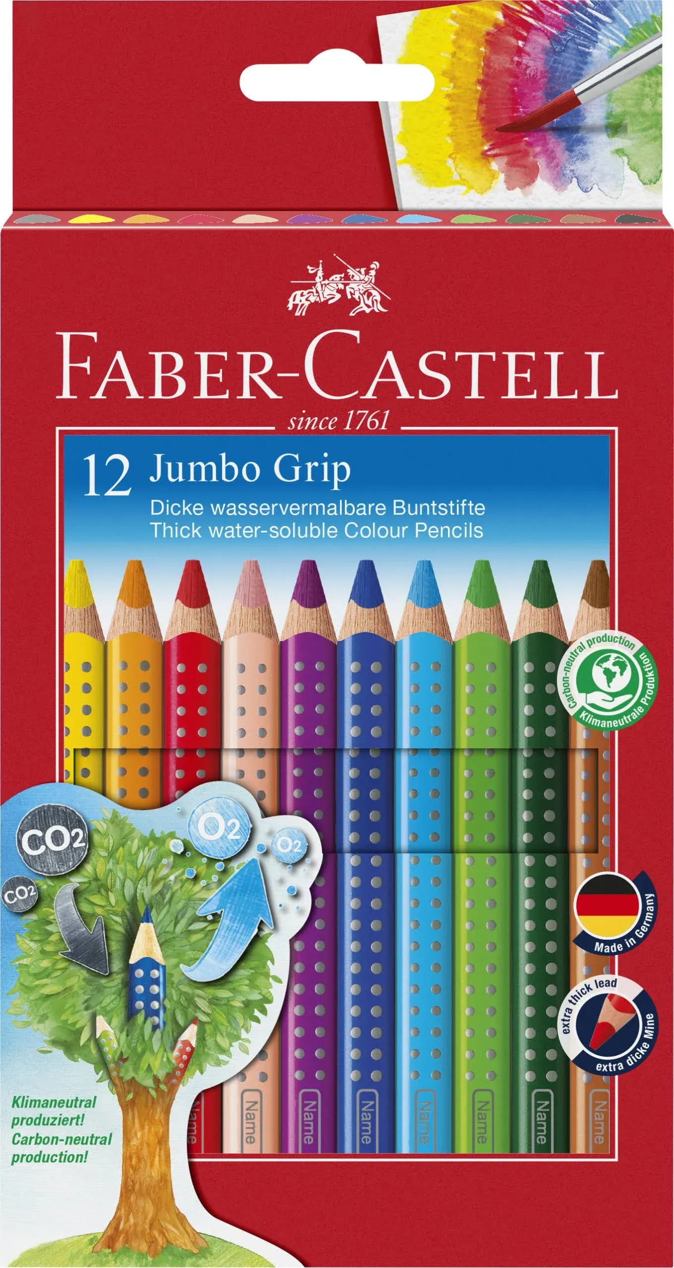 Faber-Castell Jumbo Grip Colour Pencils Pack 12 with Sharpener