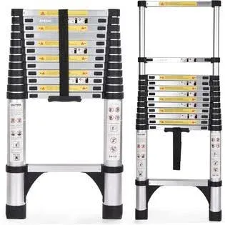 JADDUO Telescoping Ladder 12.5 FT Extension Ladder Aluminum Lightweight Telescopic Ladder with 2 Triangle Stabilizers Telescoping Attic Ladder RV Ladders for Travel Collapsible Ladders for Home