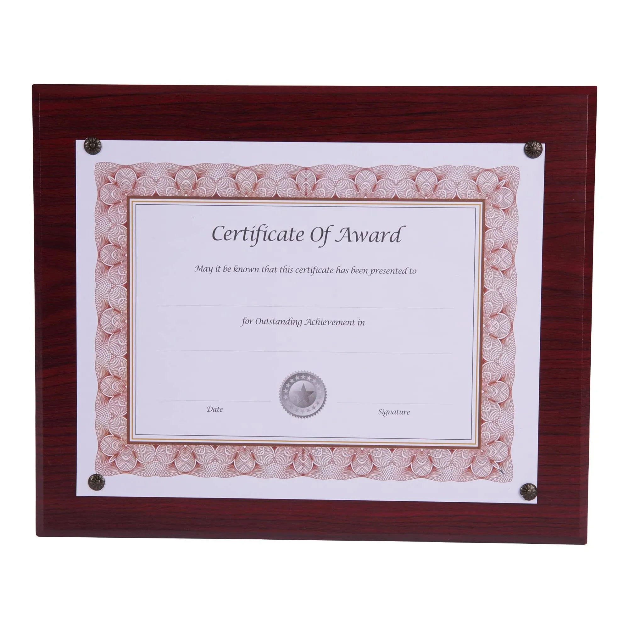 Award-A-Plaque Document Holder, Acrylic/Plastic, 10-1/2 x 13, Mahogany