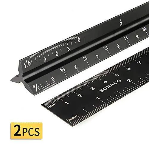 Architectural Scale Ruler,12" Aluminum Architect Triangular Ruler Engineers Ruler,Construction rulers for Architects, Blueprint,Students, Draftsmen and Engineers by Soraco(Black)