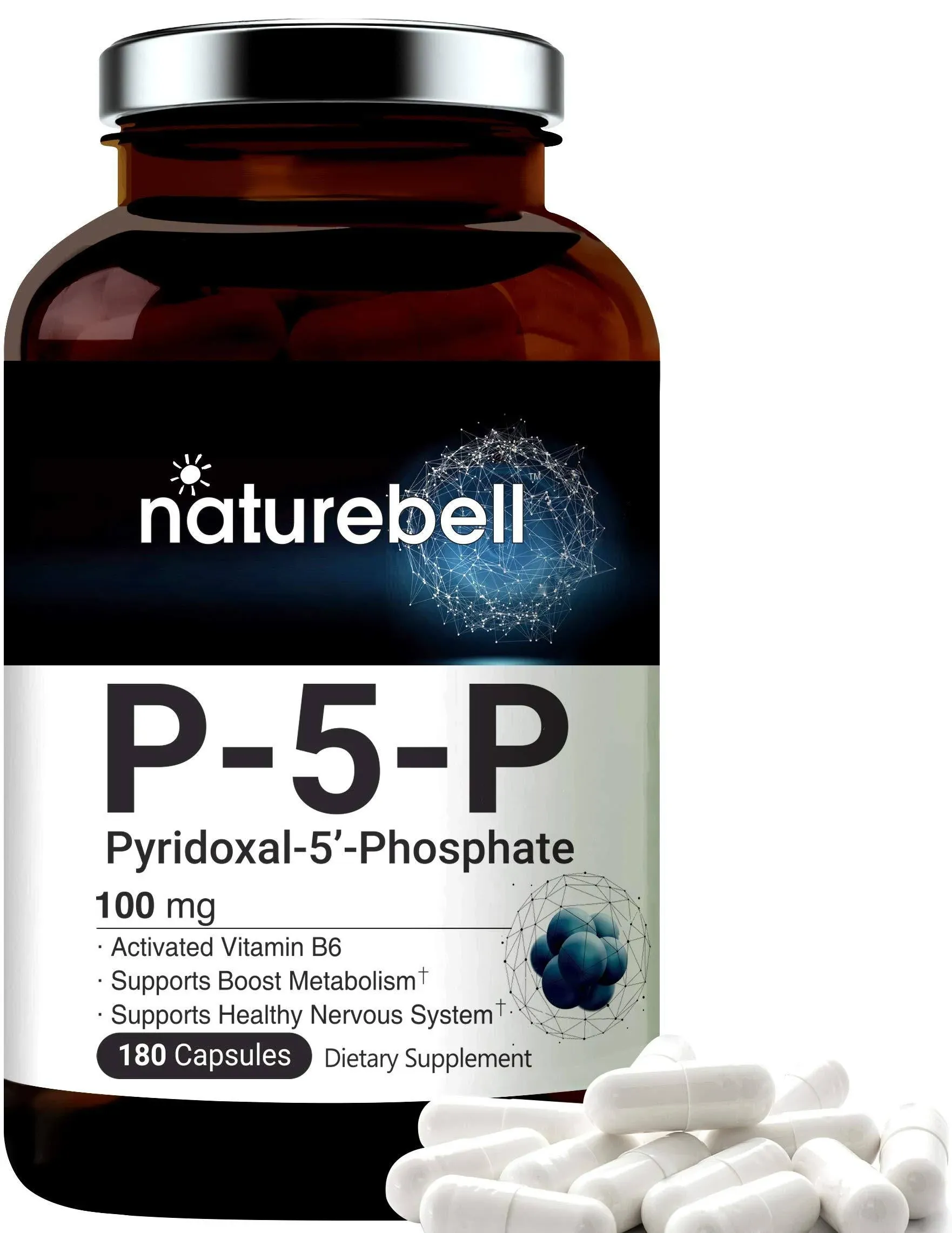 NatureBell P5P Vitamin B6 100mg Per Serving 240 Capsules Activated Pyridoxal 5 Phosphate Supplements – Essential B Vitamins for Brain & Memory