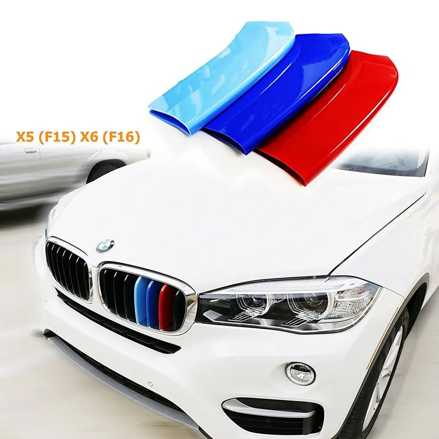 Tri-Colored Standard Kidney Grille Insert Trims Cover For BMW F15 F16 w/7 Beams