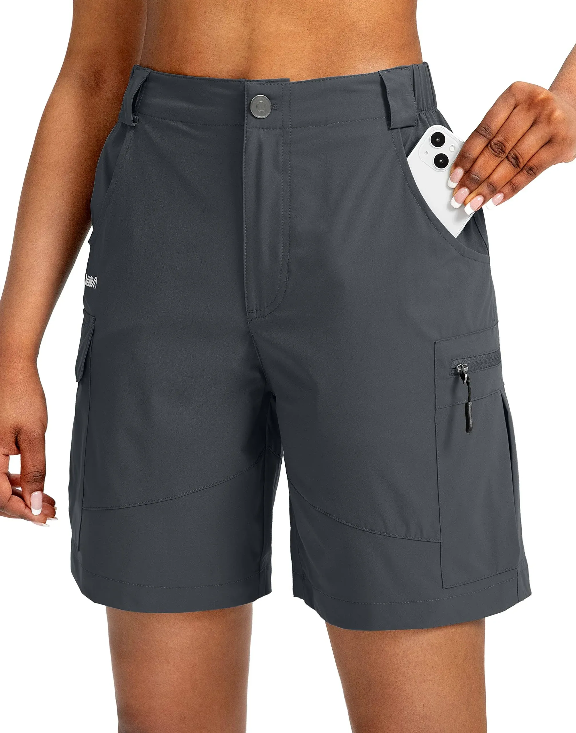 Viodia Women's 7" Hiking Cargo Shorts with Pockets Quick Dry Lightweight Shorts for Women Golf Casual Summer Shorts Steel Grey