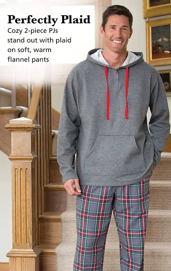 PajamaGram Mens Flannel Pajamas Sets - Pajamas For Men, Hoodie Top