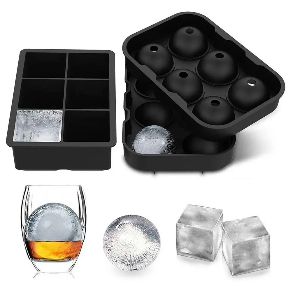 Ice Tray - 2 Pack, Squares, Balls, Black