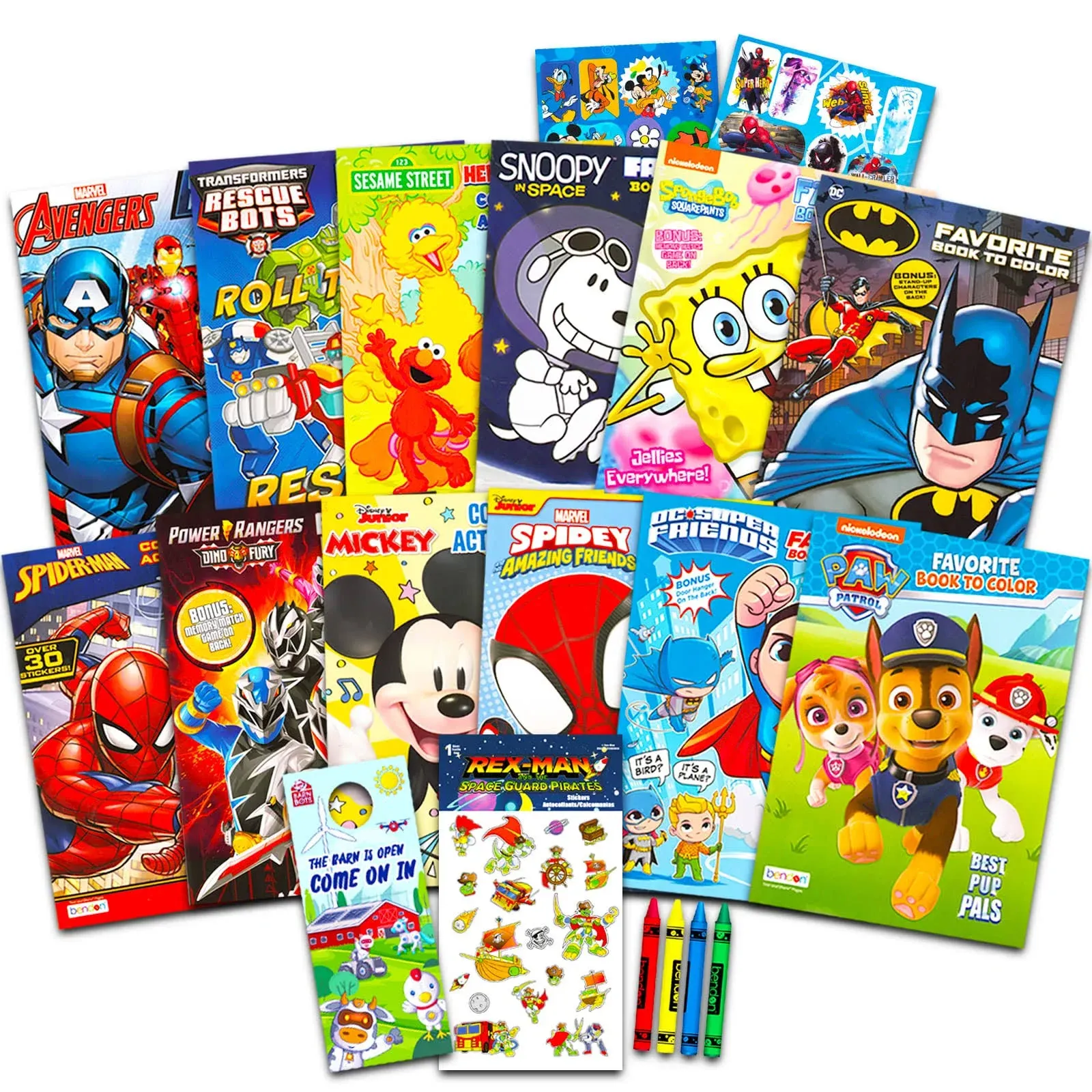 12 Bulk Superhero Coloring Books for Boys Ages 4-8 - Assorted 12 Coloring Books Featuring Spiderman, Batman, Avengers, Power Rangers | Bundle with Coloring Utensils, Stickers, More (No Duplicates)