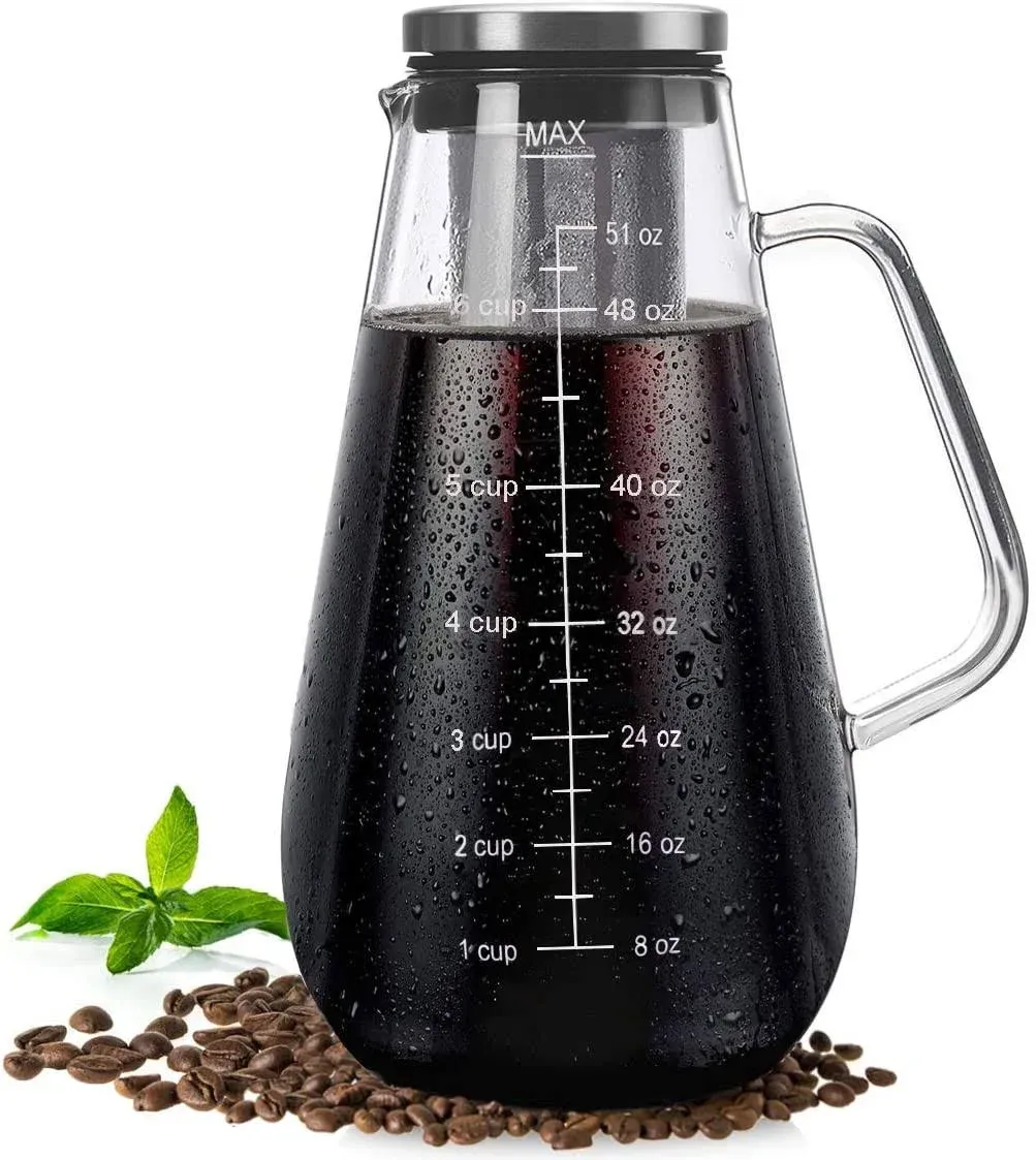 Cold Brew Coffee Maker Iced Tea Pitcher Infuser With Airtight Lid And Thick High