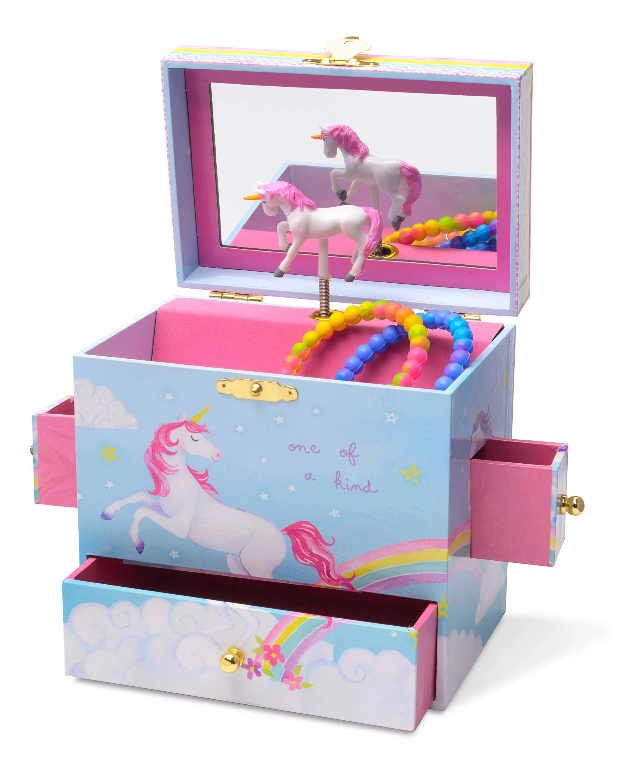 Jewelkeeper Musical Jewelry Box with 3 Drawers, Rainbow Unicorn Design, The Beautiful Dreamer Tune