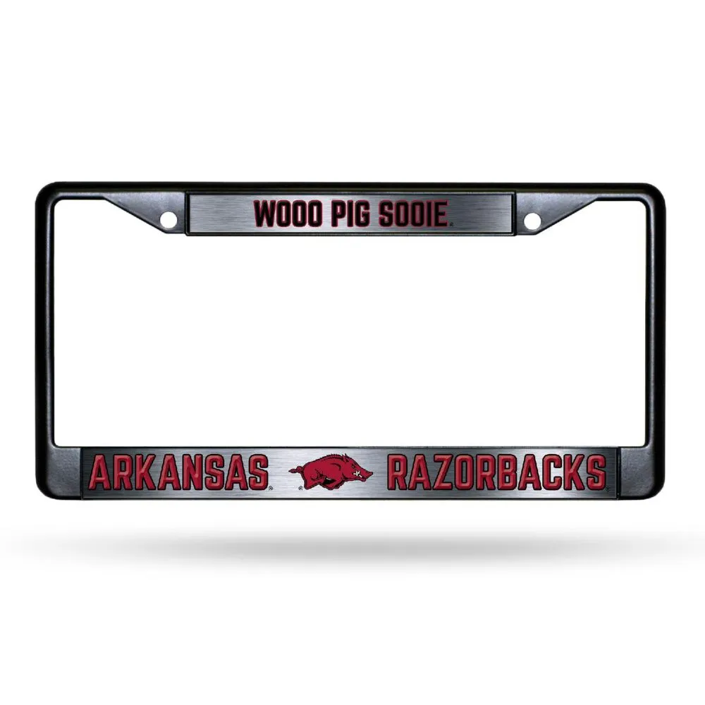 Rico Industries NCAA  Arkansas Razorbacks Black Game Day Black Chrome Frame with Printed Inserts 12 x 6 Car/Truck Auto Accessory