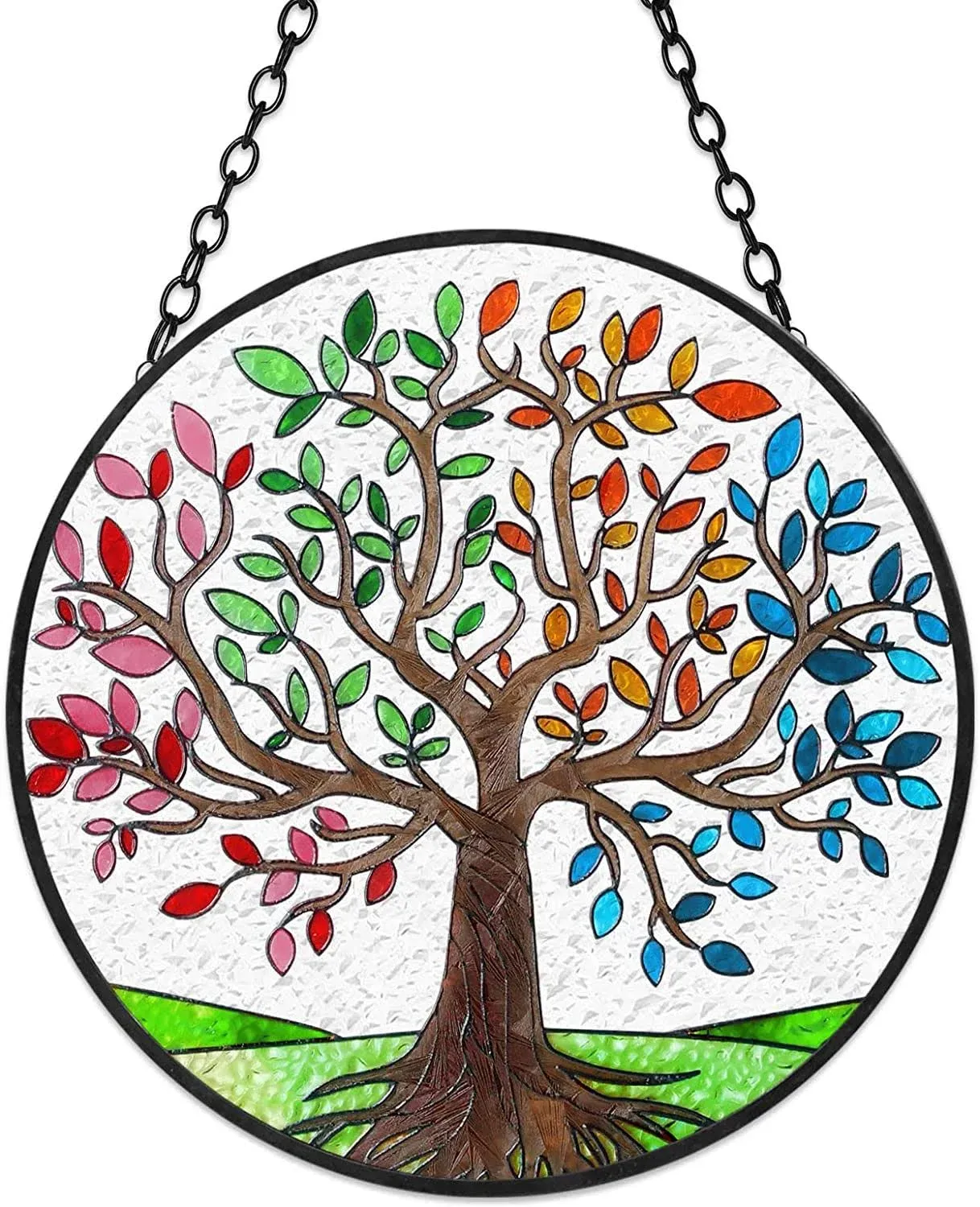 Tree of Life Stained Glass Suncatcher Four Seasons Theme Colorful