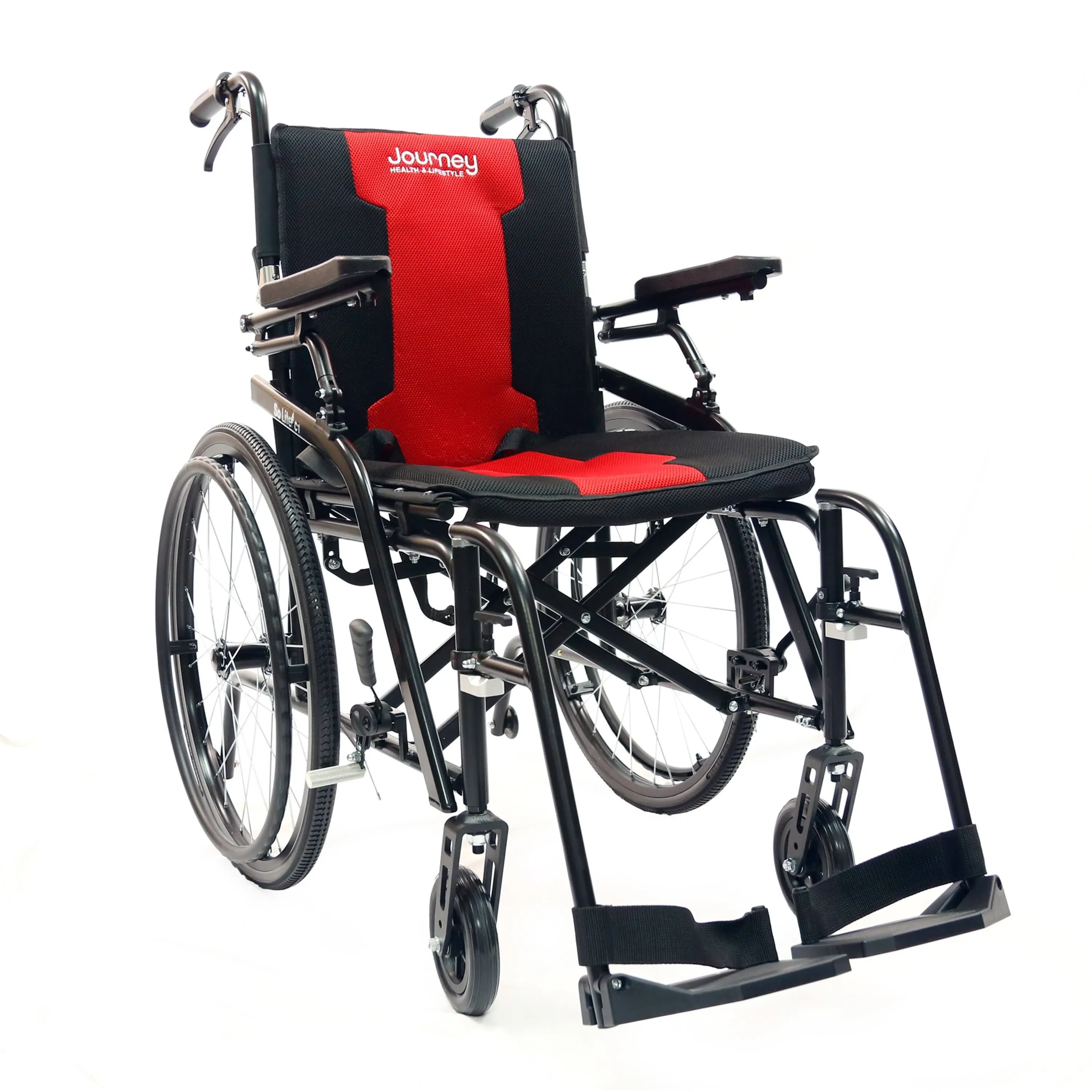 Journey So Lite C2 Ultra Lightweight Wheelchair, Black Frame with Red Trim