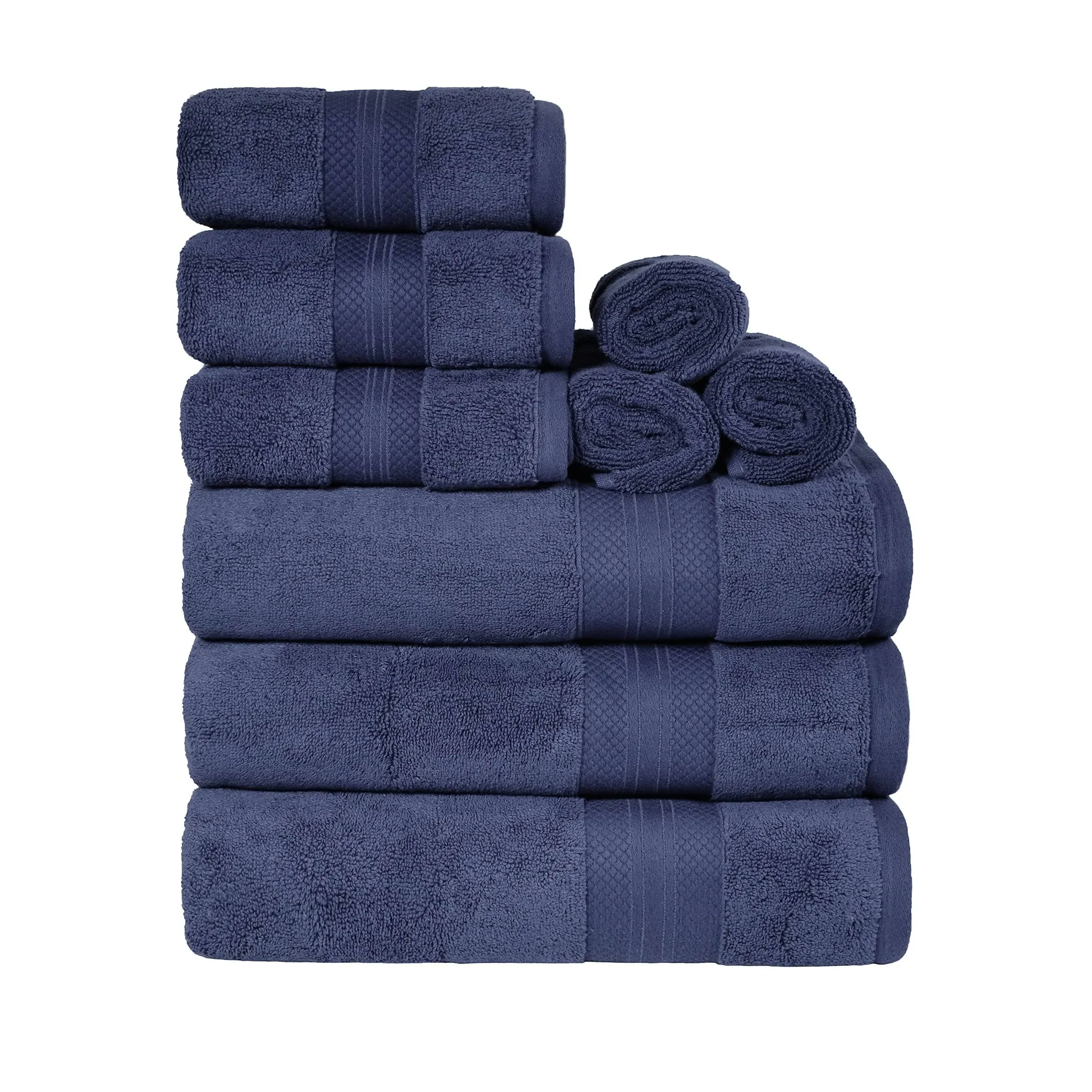 Superior Premium Turkish Cotton Assorted 9-Piece Towel Set Crown Blue