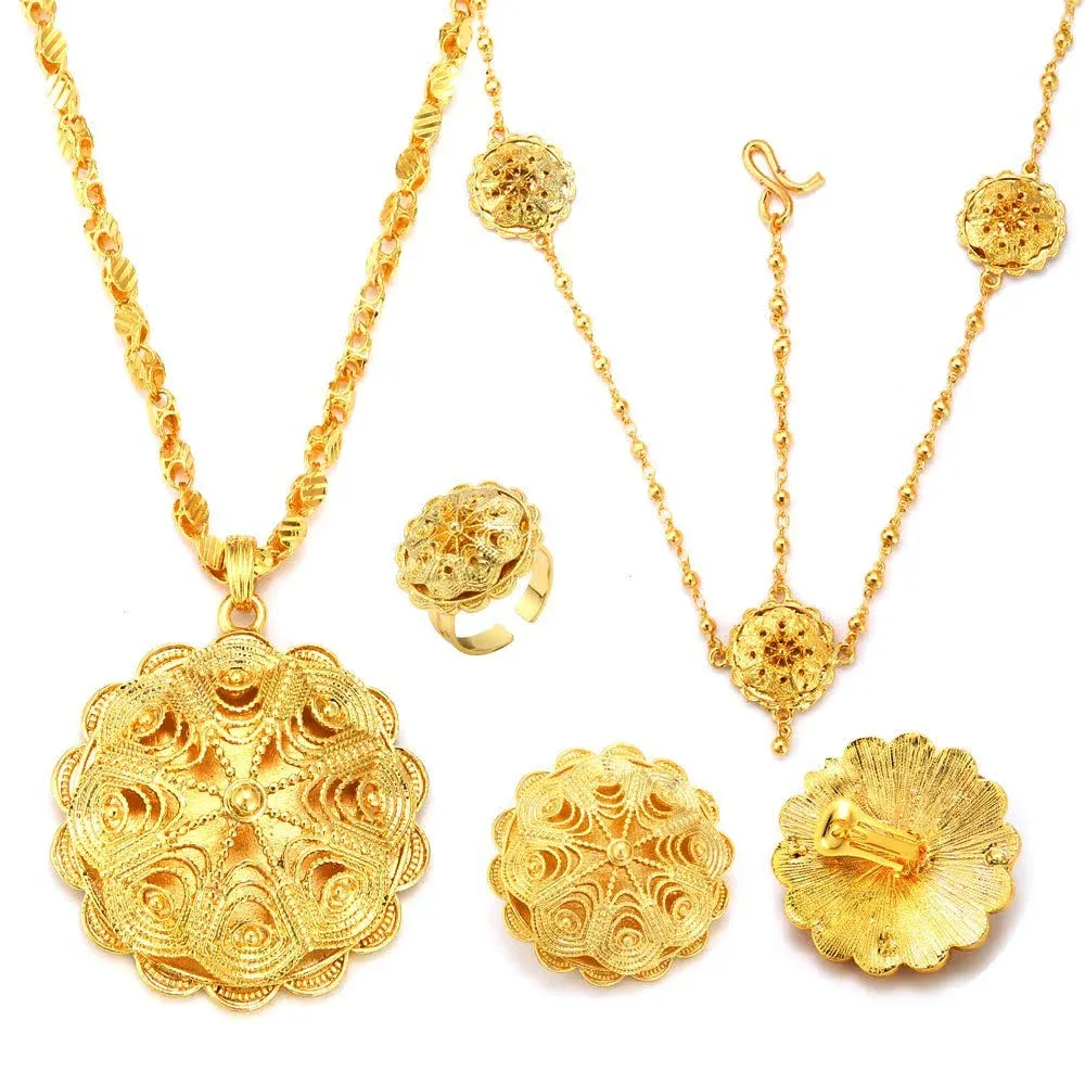 24K Gold Plated Big Size Wedding Jewelry Sets for Ethiopian Habesha Women