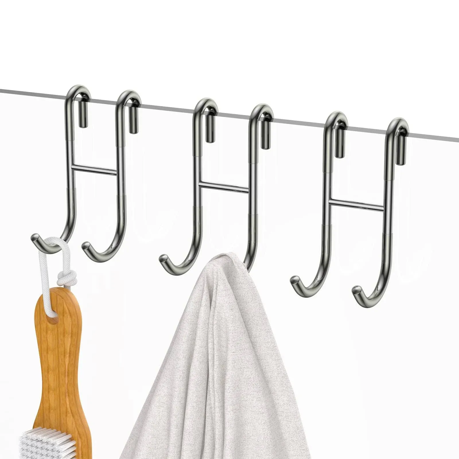 SSTOOHL Over Shower Glass Door Hooks, 3 Pack Silver 304 Stainless Steel Shower ...