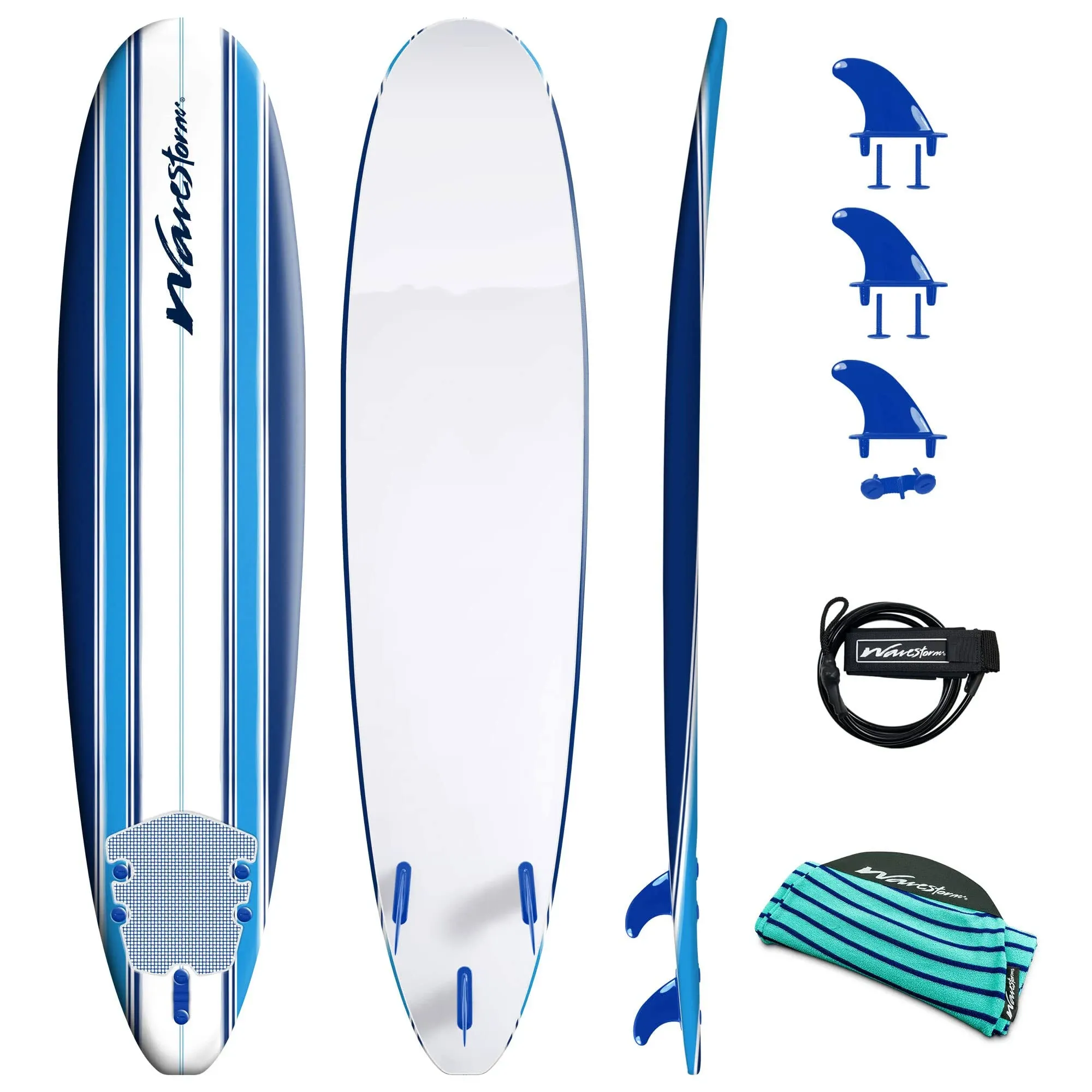 Wave Storm - Classic Soft Top Foam 8&#039; Surfboard for Beginners and All Surfing...