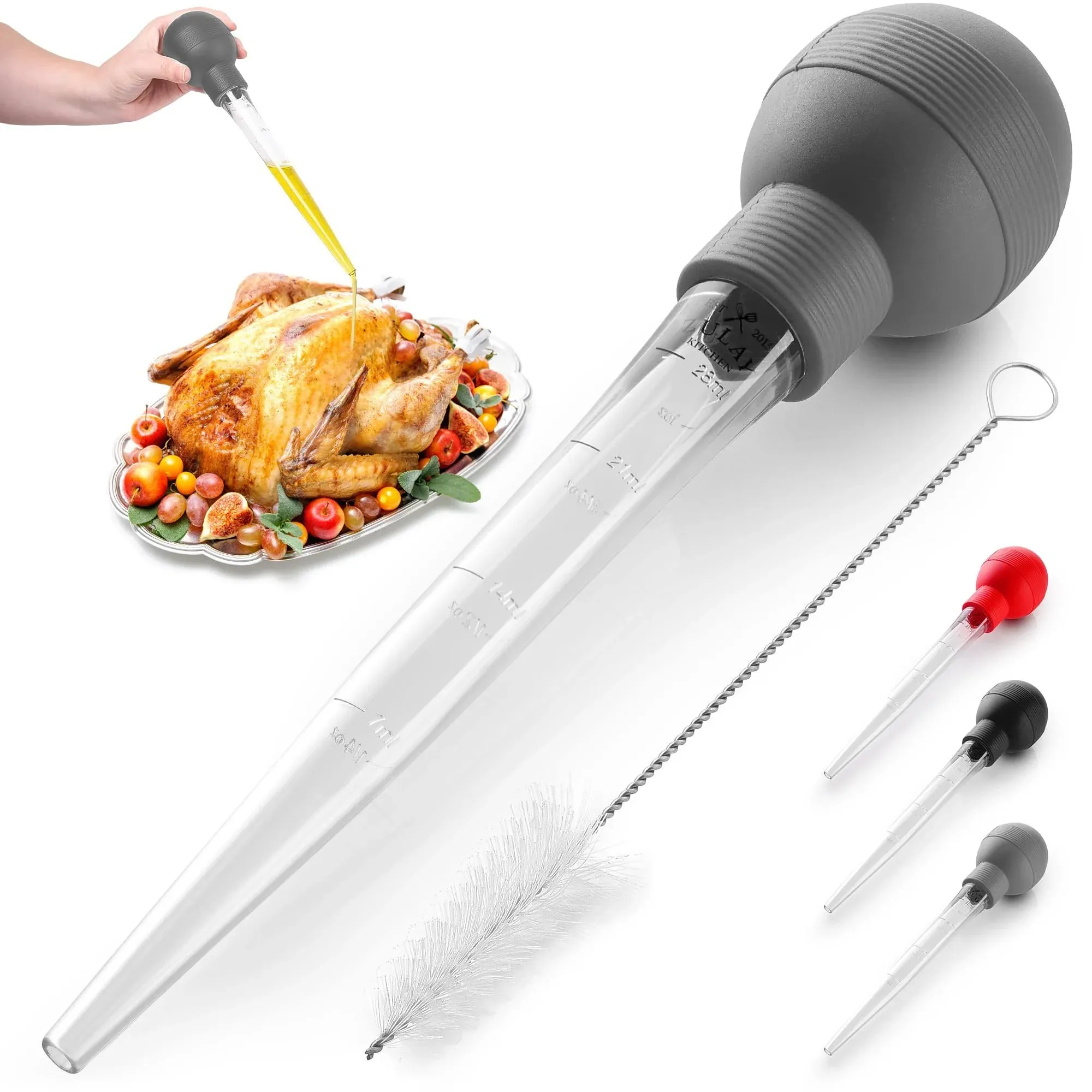 Zulay Kitchen Stainless Steel Turkey Baster for Cooking- Food Grade Metal Turkey ...